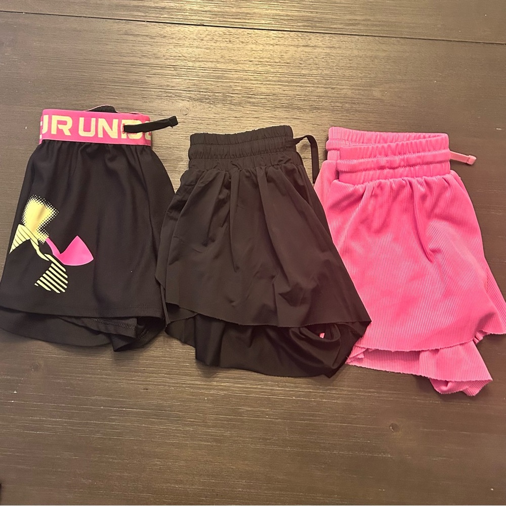 3 Pairs of Girls' Black and Pink Shorts